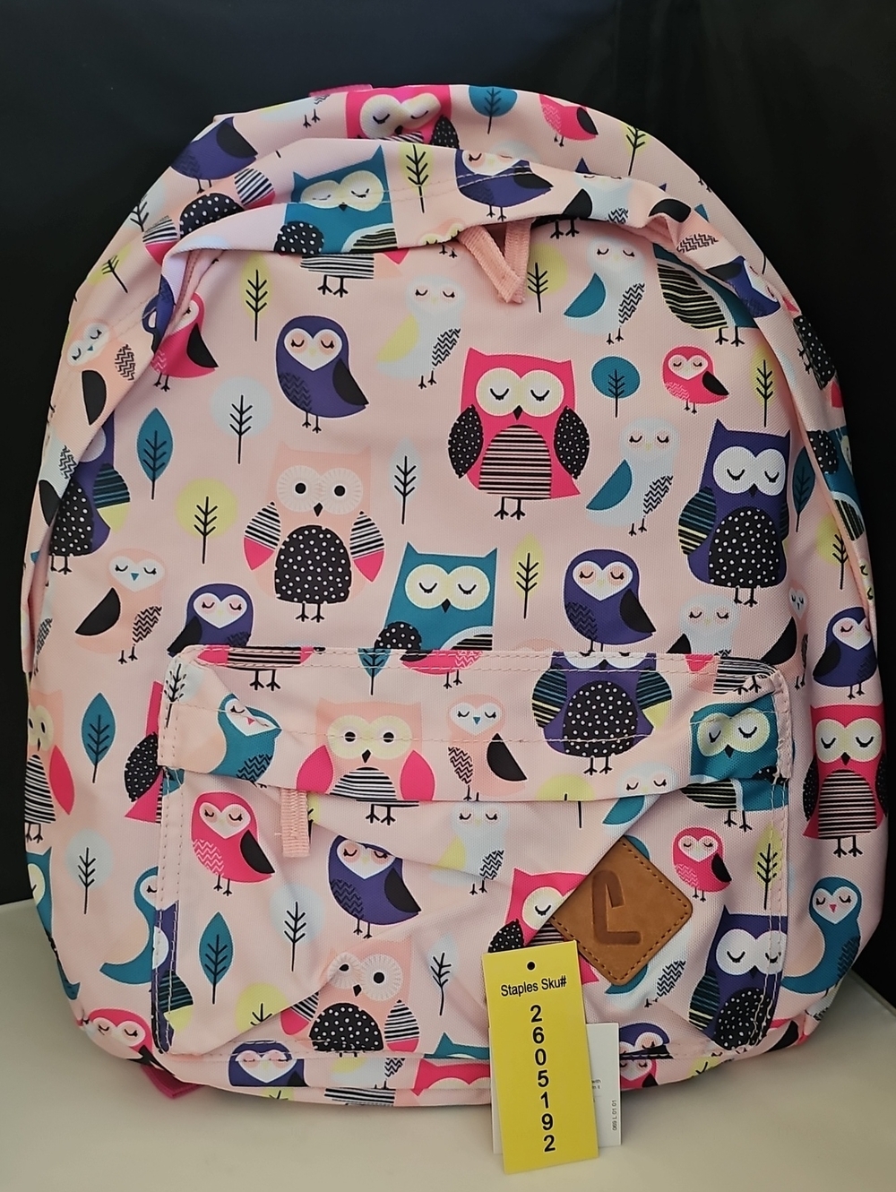 NWT Staples Kids Pink Owl Backpack Padded Tech Sleeve 16x12 School Bag